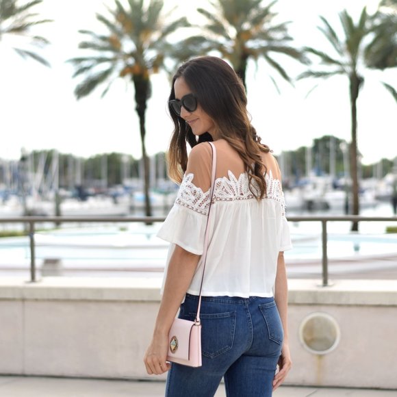 FOR LOVE & LEMONS White Lace Mesh Carmine Blouse L - Picture 14 of 15